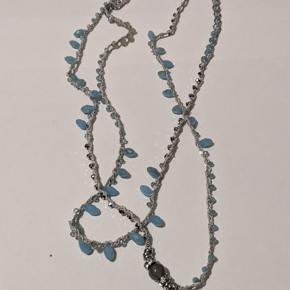 By Denis & Charles RUSH Elegant Silver and Blue Beaded Necklace
